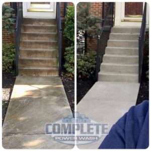 Before and after sidewalk cleaning by Complete Power Wash pressure washing company in Hagerstown, MD